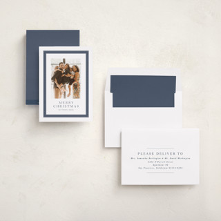 This is a denim holiday photo cards with standard by Lea Delaveris called ribbon framed printing on recycled smooth signature in standard