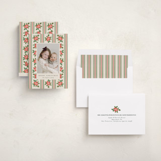This is a buttercream holiday photo cards with standard by Christy Hy Lee called nostalgic wallpaper printing on recycled smooth signature in standard