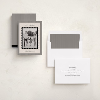This is a coal holiday photo cards with standard by Kelly Schmidt called wavy edge printing on recycled smooth signature in standard
