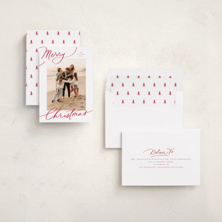 This is a santa suit holiday photo cards with standard by Everett Paper Goods called evoke printing on recycled smooth signature in standard