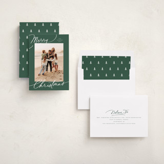 This is a spruce holiday photo cards with standard by Everett Paper Goods called evoke printing on recycled smooth signature in standard