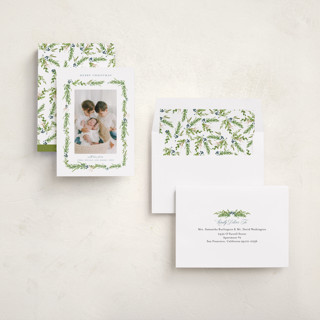This is a blue spruce holiday photo cards with standard by Melinda Denison called berry garland printing on recycled smooth signature in standard