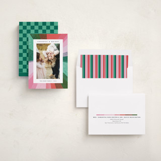 This is a peppermint holiday photo cards with standard by Carrie Moradi called rainbow burst printing on recycled smooth signature in standard