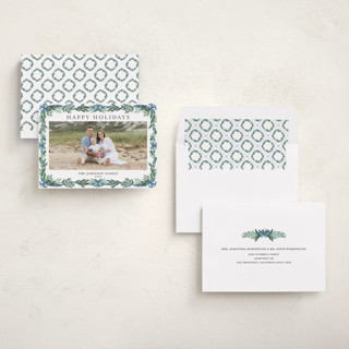 This is a frosty blue holiday photo cards with standard by Angel Walker called traditional christmas printing on recycled smooth signature in standard