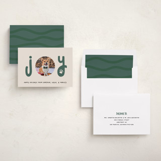 This is a juniper holiday photo cards with standard by Louise Kay called joyful pet printing on recycled smooth signature in standard