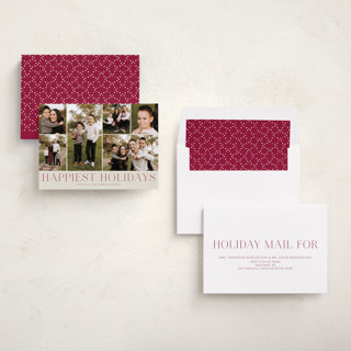 This is a cranberry holiday photo cards with standard by Kimberly Morgan called holiday photo grid printing on recycled smooth signature in standard