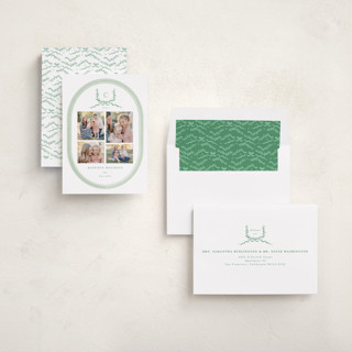This is a evergreen holiday photo cards with standard by Corinne Malesic called festive monogram printing on recycled smooth signature in standard