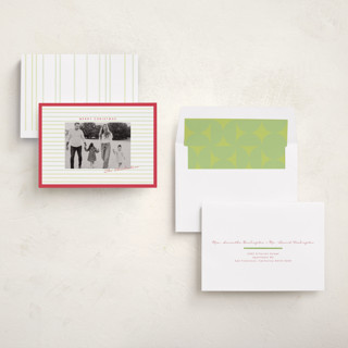 This is a holly holiday photo cards with standard by Poised Avenue called framed in stripes printing on recycled smooth signature in standard