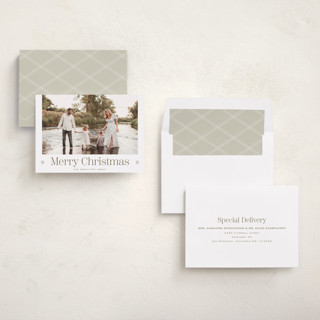 This is a olive holiday photo cards with standard by chocomocacino called mandazi printing on recycled smooth signature in standard