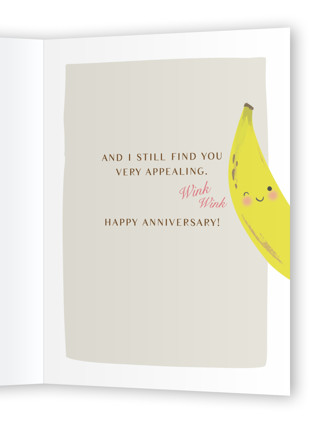 This is a banana anniversary cards with standard by Karidy Walker called not too mushy printing on signature in greeting cards