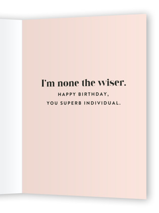 This is a royal blue birthday cards with standard by Catherine Culvenor called none the wiser printing on signature in greeting cards