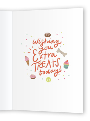 This is a mint birthday cards with standard by Lauren Jinhee called let's pawty printing on signature in greeting cards