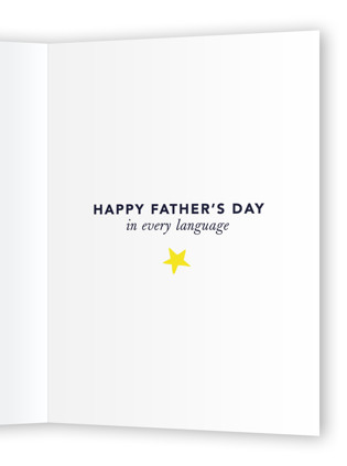 This is a navy fathers day cards with standard by Lauren Richel Kelly called dad in every language printing on signature in greeting cards