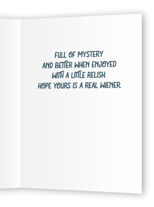 This is a blue spruce birthday cards for him with standard by Jenna Holcomb called hot dog printing on signature in greeting cards