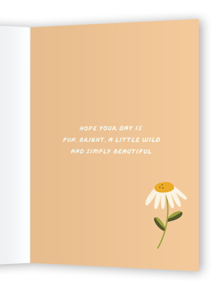 This is a daisy birthday cards for her with standard by Lauren Jinhee called dancing daisies printing on signature in greeting cards