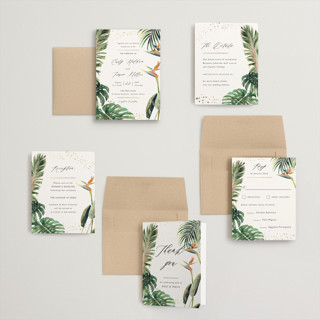 This is a tropical petite wedding invitations with foil pressed by Elly called our paradise printing on signature in petite