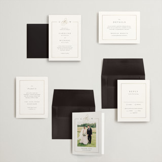 This is a silk petite wedding invitations with foil pressed by Kelly Schmidt called framed monogram printing on signature in petite