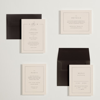 This is a linen petite wedding invitations with foil pressed by Kelly Schmidt called framed monogram printing on signature in petite