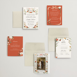 This is a verona sunset petite wedding invitations with foil pressed by Sarah Knight called fleur printing on signature in petite