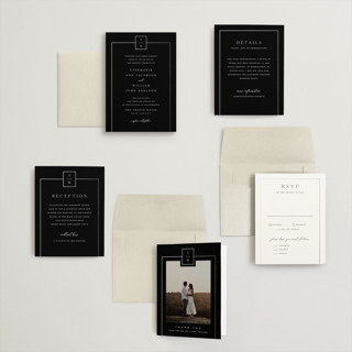 This is a noir petite wedding invitations with foil pressed by Stacey Meacham called elegant station printing on signature in petite