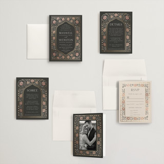 This is a ebony petite wedding invitations with foil pressed by Ana de Sousa called timeless nature printing on signature in petite