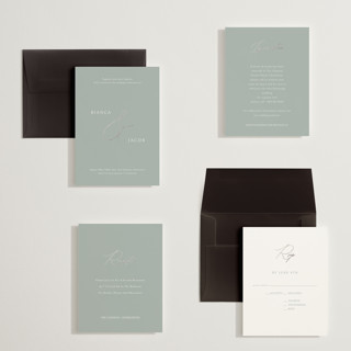 This is a moss petite wedding invitations with foil pressed by Angela Thompson called eloquent printing on signature in petite