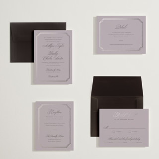 This is a dusty lilac petite wedding invitations with foil pressed by Sarah Brown called formally printing on signature in petite