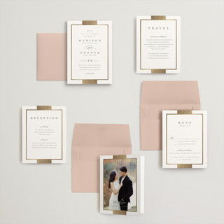 This is a slate petite wedding invitations with foil pressed by Stacey Meacham called refined style printing on signature in petite