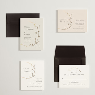 This is a cotton petite wedding invitations with foil pressed by Amy Kross called vine wrap printing on signature in petite