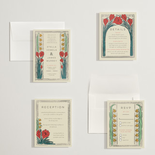 This is a birch petite wedding invitations with foil pressed by Shiny Penny Studio called deco spring florals printing on signature in petite