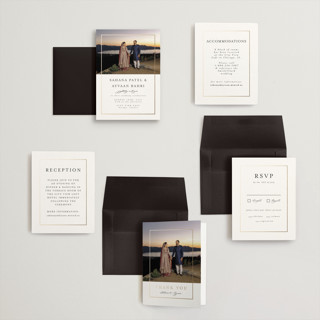 This is a pearl petite wedding invitations with foil pressed by Nicole Walsh called gilded frame printing on signature in petite