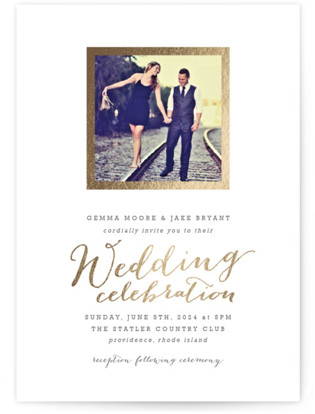 Modern Photo Frame Foil Pressed Wedding Invitation Petite Cards