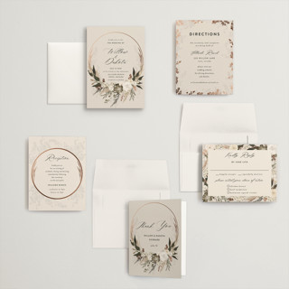 This is a latte petite wedding invitations with foil pressed by Susan Moyal called botanical edge printing on signature in petite