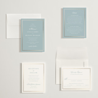 This is a powder blue petite wedding invitations with foil pressed by Jennifer Postorino called polished printing on signature in petite