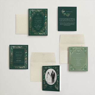 This is a evergreen petite wedding invitations with foil pressed by Alethea and Ruth called illuminated storybook printing on signature in petite