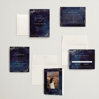 This is a deep sea petite wedding invitations with foil pressed by chocomocacino called oponki printing on signature in petite