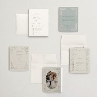 This is a lily petite wedding invitations with foil pressed by Owl and Toad called courtyard printing on signature in petite