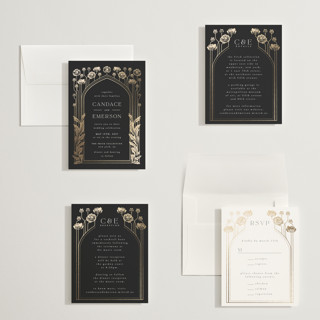 This is a onyx petite wedding invitations with foil pressed by Ana de Sousa called nouveau flowers printing on signature in petite