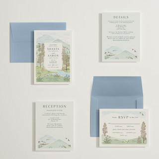 This is a evergreen petite wedding invitations with foil pressed by Paper Sun Studio called mountaintop printing on signature in petite