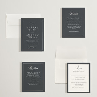 This is a midnight petite wedding invitations with foil pressed by Nicole Walsh called refined printing on signature in petite