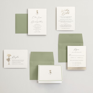 This is a leaf petite wedding invitations with foil pressed by Olivia Raufman called palm monogram printing on signature in petite