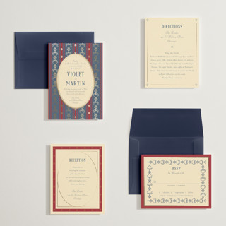 This is a navy petite wedding invitations with foil pressed by Baumbirdy called woven printing on signature in petite