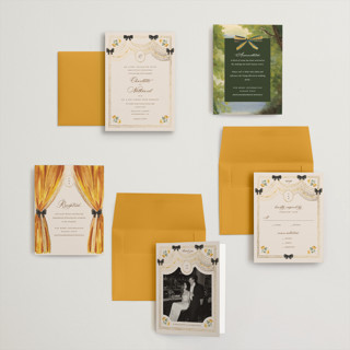 This is a golden petite wedding invitations with foil pressed by Claudia Orengo called tuileries printing on signature in petite