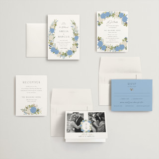 This is a coastal petite wedding invitations with foil pressed by Susan Moyal called garden whisper printing on signature in petite