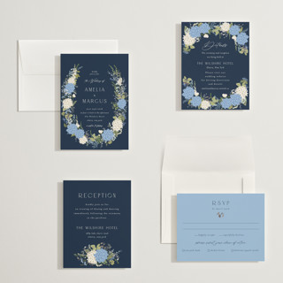 This is a marine petite wedding invitations with foil pressed by Susan Moyal called garden whisper printing on signature in petite