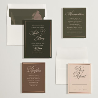 This is a midnight forest foil stamped wedding invitations with foil pressed by Morgan Kendall called playbill printing on signature in standard