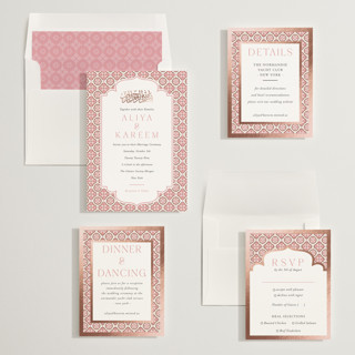 This is a peony foil stamped wedding invitations with foil pressed by Oma N. Ramkhelawan called kareem printing on signature in standard