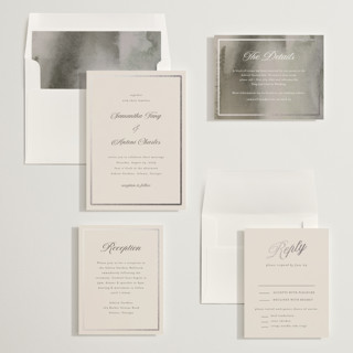 This is a antique foil stamped wedding invitations with foil pressed by Nicole Walsh called tux printing on signature in standard