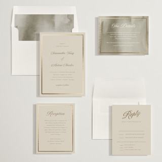 This is a biscotti foil stamped wedding invitations with foil pressed by Nicole Walsh called tux printing on signature in standard