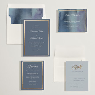 This is a cornflower foil stamped wedding invitations with foil pressed by Nicole Walsh called tux printing on signature in standard